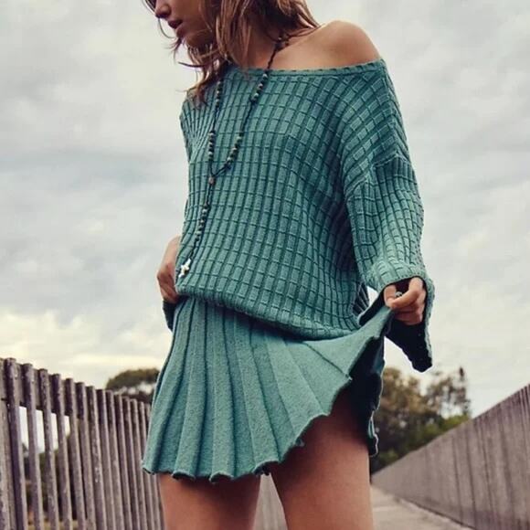 Free People FP Beach Kenzie Sweater Womens XS Frosty Spruce Green - Picture 3 of 13